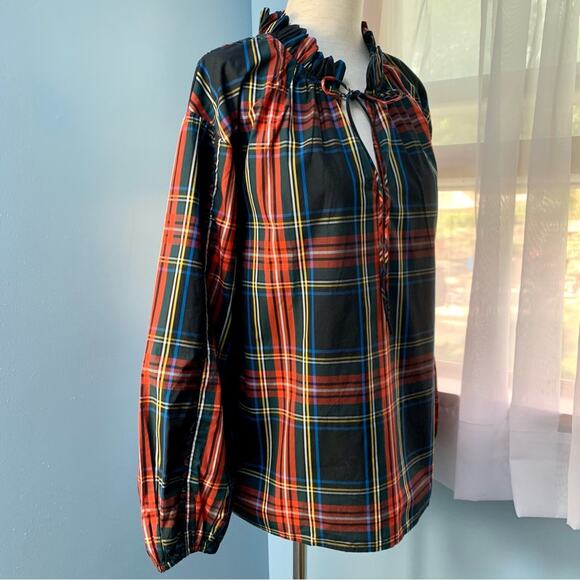 NWT J. Crew Scalloped Tie Neck Stewart Tartan Plaid Top Size XS - Picture 9 of 11